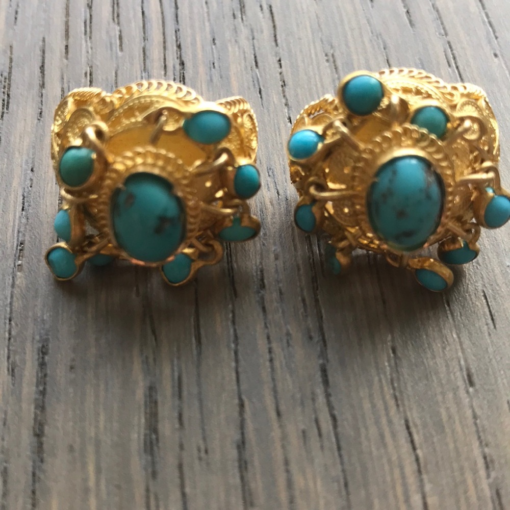18k Indian gold turquoise earrings